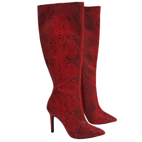 INC Red Snake Print Knee-High Stiletto Boots 5 - Picture 8 of 8